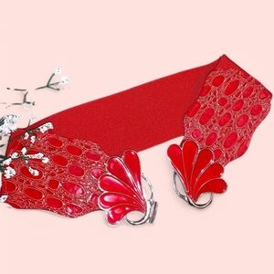 Red Elastic Belt with Decorative Buckles